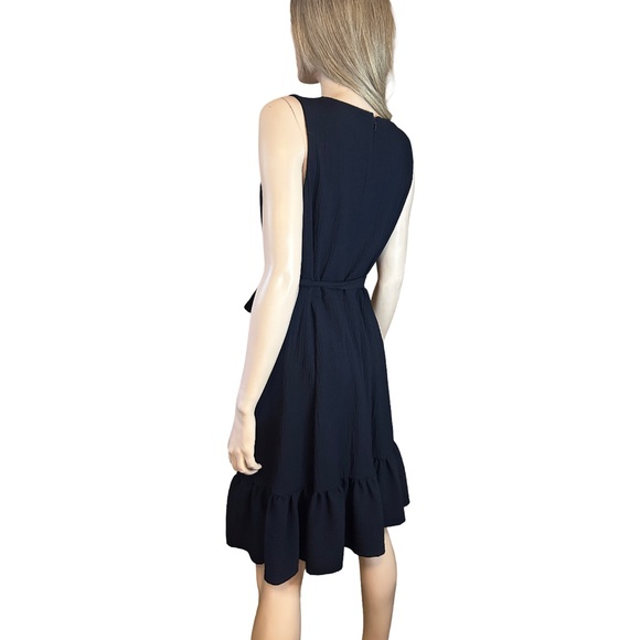 Calvin Klein Tiered Dress Fit and Flare Sleeveless Belted Pockets Navy Blue - Picture 11 of 16